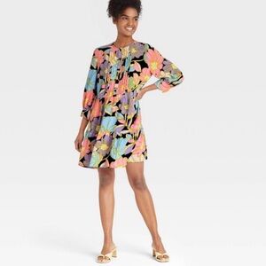 Who What Wear Bright Floral Black Shift Dress